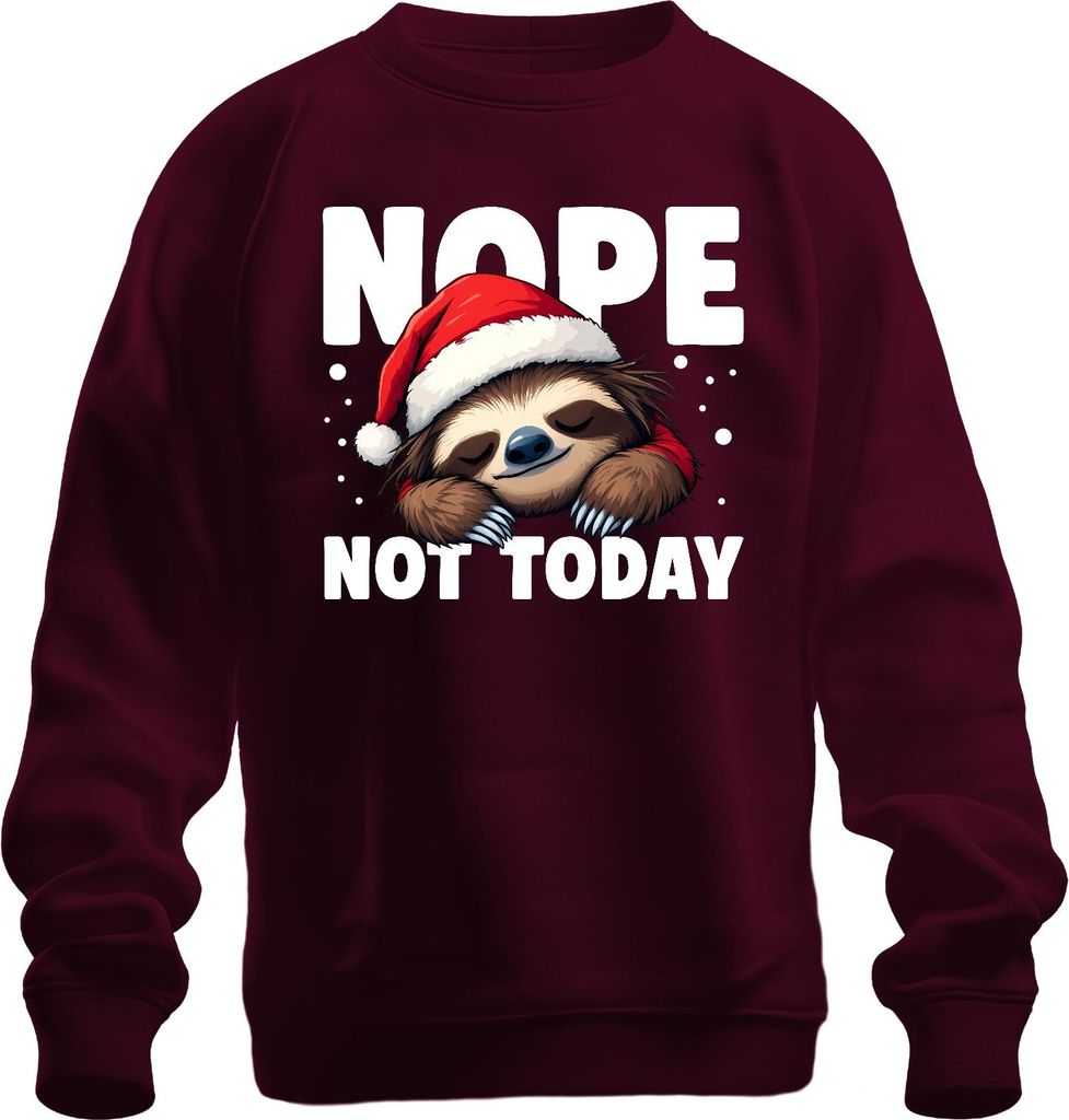 NOPE NOT TODAY Faultier Weihnachten Weihnachtsmütze faul süß Uni Sweatshirt Pullover, Burgundy, XXL