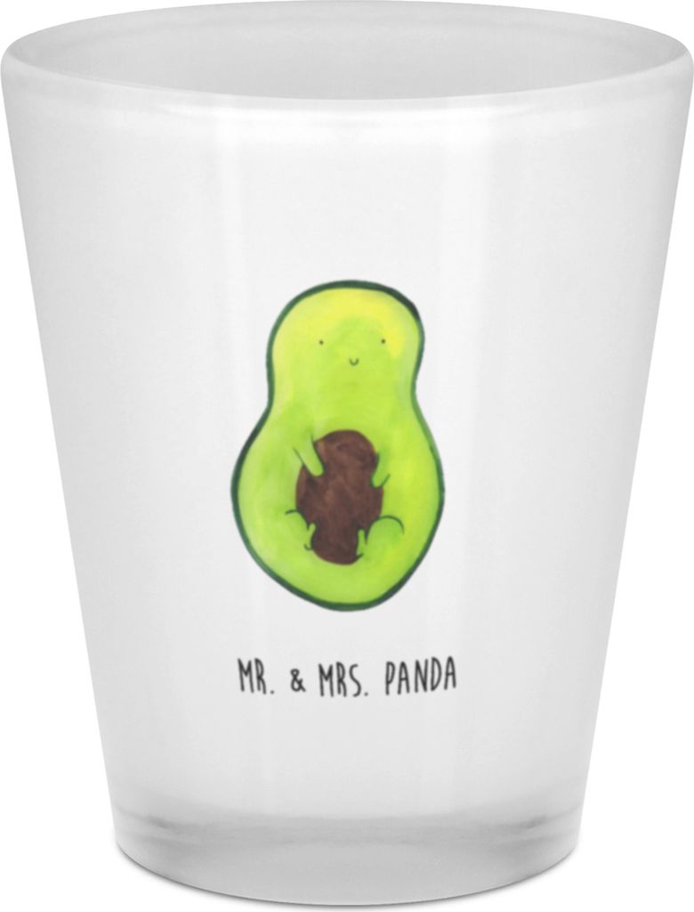 Mr. & Mrs. Panda Schnapsglas Avocado Kern - Transparent - Geschenk, Gläschen, Pinnchen Glas, Shotglas, Frucht, Pflanze, Spruch Leben, Lächeln, Sc...
