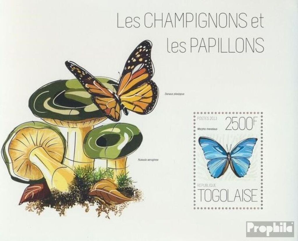 Briefmarken Togo 2013 Mi Block 845 (kompl. Ausgabe) postfrisch Pilze und Schmetterlinge