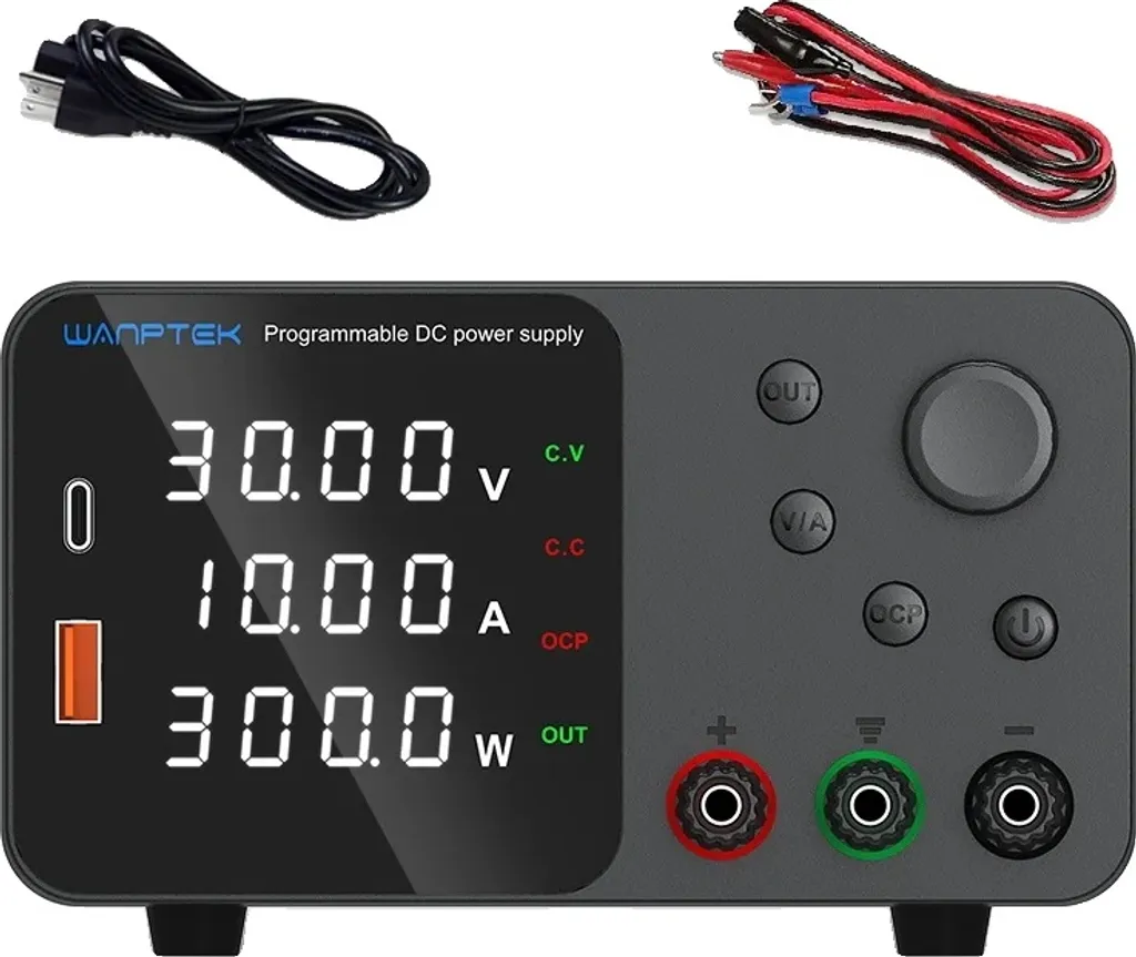 Alimentatore da banco, uscita CC programmabile, corrente regolabile, display a LED, TPS3010 30V 10A