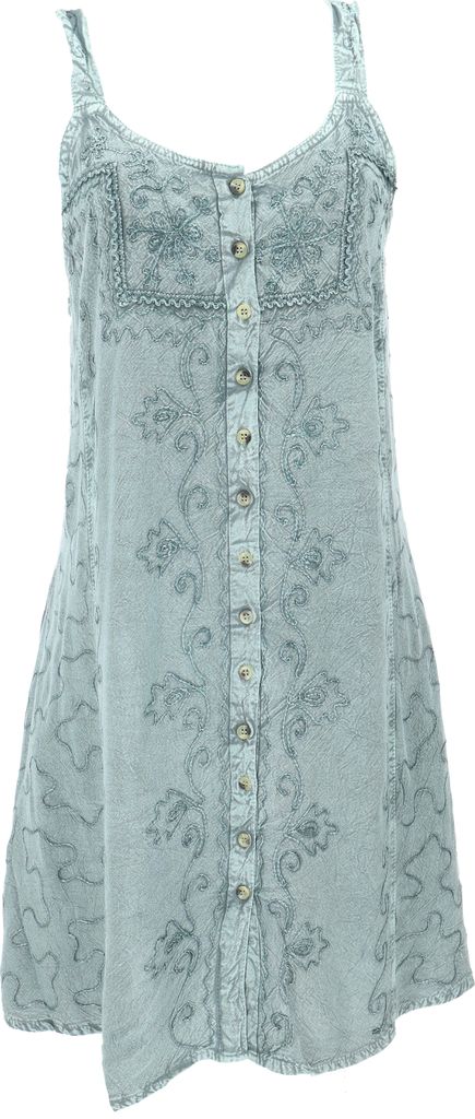 Besticktes Indisches Kleid, Boho Minikleid - Aqua Design 9, Damen, Grün, Viskose, Kleider