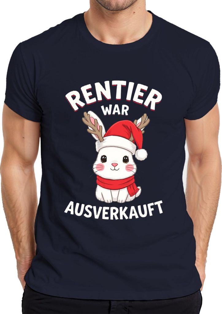 Rentier war t Weihnachten Häschen niedlich lustig Herren T-Shirt, Navy, 3XL