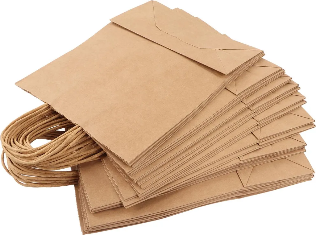 50 Sacs en Papier Kraft avec Anses 28x28x150 mm pour Courses et Aliments