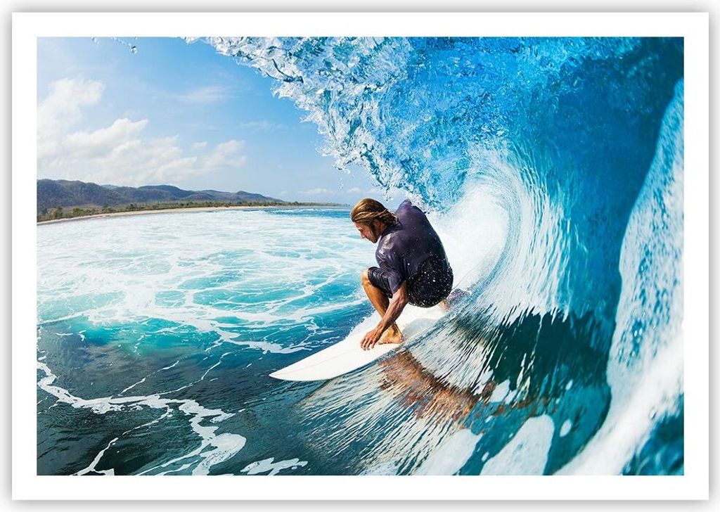 Poster - Poster ohne Rahmen - Surfen Surfer Ozean Welle - 100x70 cm - Wand Bild - Wanddeko - Wandbilder - Kunstposter - Wandposter - Bilder - Kunst...