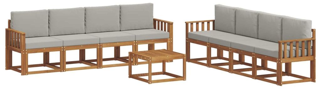vidaXL Outdoor-Sofagarnitur mit Kissen 9 pcs Natürlich und Hellgrau