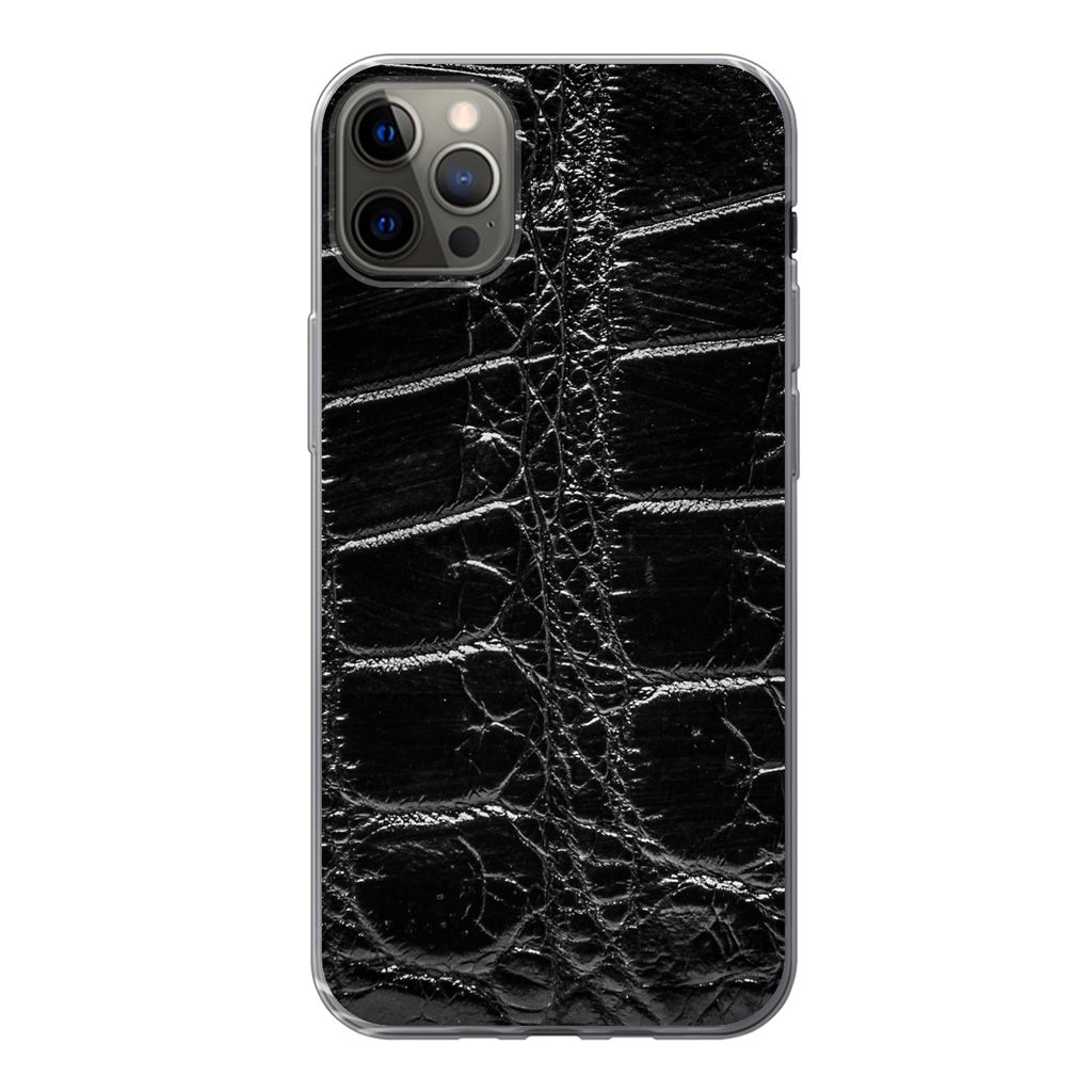 MuchoWow Handyhülle Schutzhülle Hülle für iPhone 12 Pro Max Tiermuster - Krokodile - Leder Silikon Softcase Handy Hülle - Hartschale