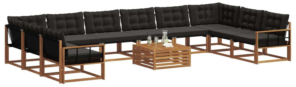 vidaXL Outdoor-Sofagarnitur mit Kissen 11 pcs Natürlich und Schwarz