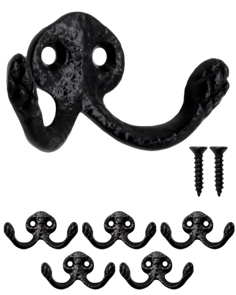 5 rustikale Wandhaken aus Gusseisen, Handtuch- und Kleiderhaken, schwarz