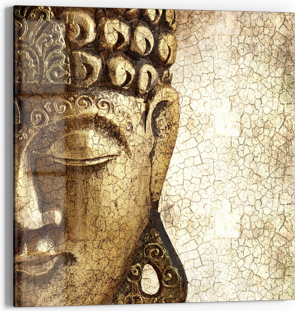 DEQORI Glasbild Echtglas 50x50 cm 'Goldene Ruhe' Wandbild Bild modern Deko