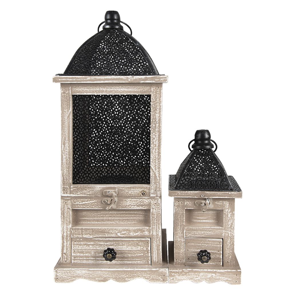 Clayre & Eef Laterne 2er Set Braun Holz