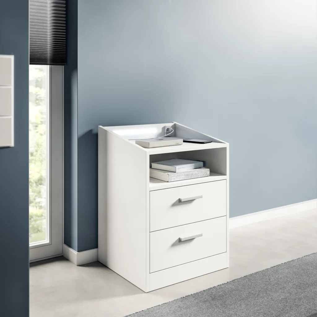 Table de chevet Lumo blanche 46x67x42 cm - Meuble de nuit scandinave