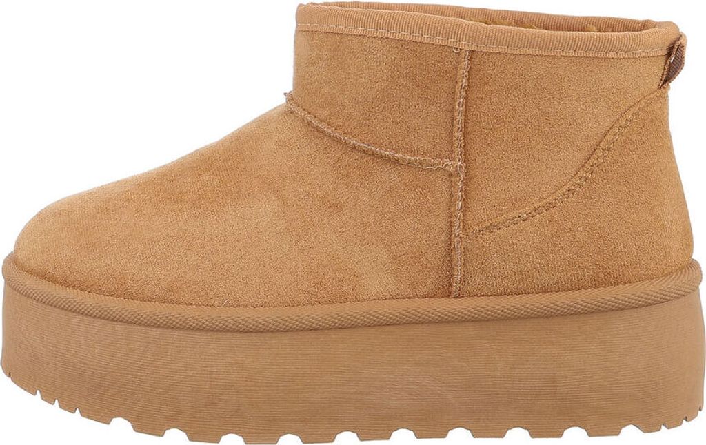 Ital-Design Damen Stiefeletten Plateaustiefeletten Warm gefüttert Wildlederoptik Snowboots 87124661 Camel Gr. 39