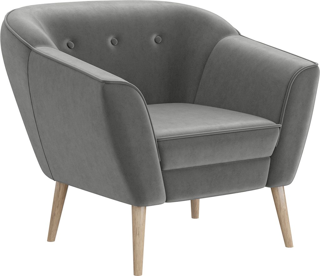 MEBLINI Sofa Sessel für Wohnzimmer - Mini Lounge für eine Person - Loungesessel - Armlehnstuhl - Armchair - DORIS - 1 - Hellgrau Samt