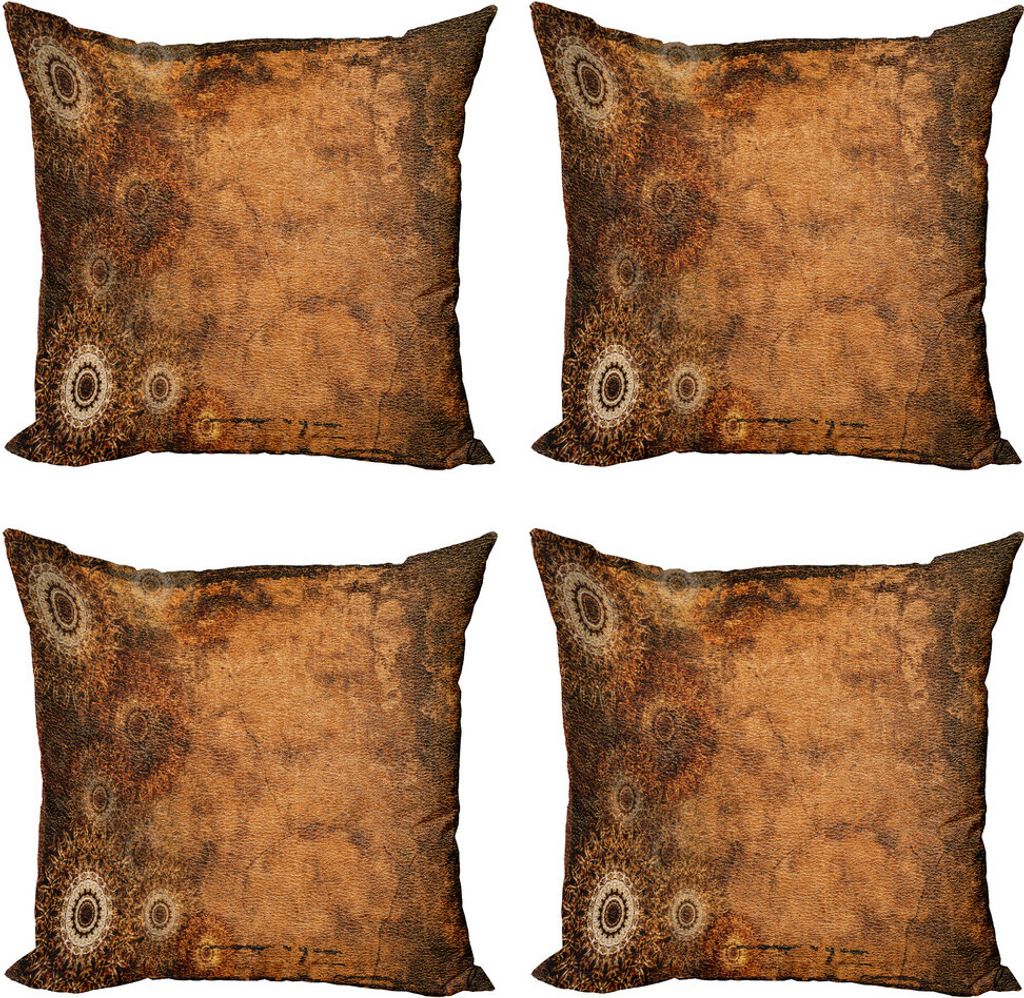 ABAKUHAUS Bräunen Kissenbezug Set (4 Stück), Im Alter von Textur Vintage Blumen, Moderner Doppelseitiger Digitaldruck, 40 cm x 40 cm, Braun Hellb...
