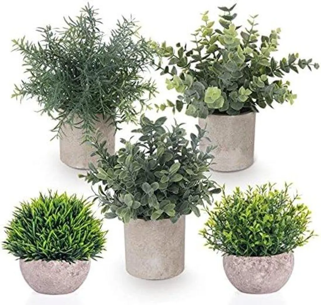 Plantes vertes artificielles en pot pour étagère et bureau - Set de 5