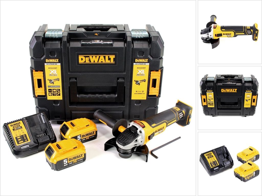 DeWALT DCG405P2-QW Meuleuse d'angle dcg405p2 18 V 5 Ah bürstenlos – Batteries Incluses, Chargeur, Accessoires et T STAK Box II – Max. Disques ...