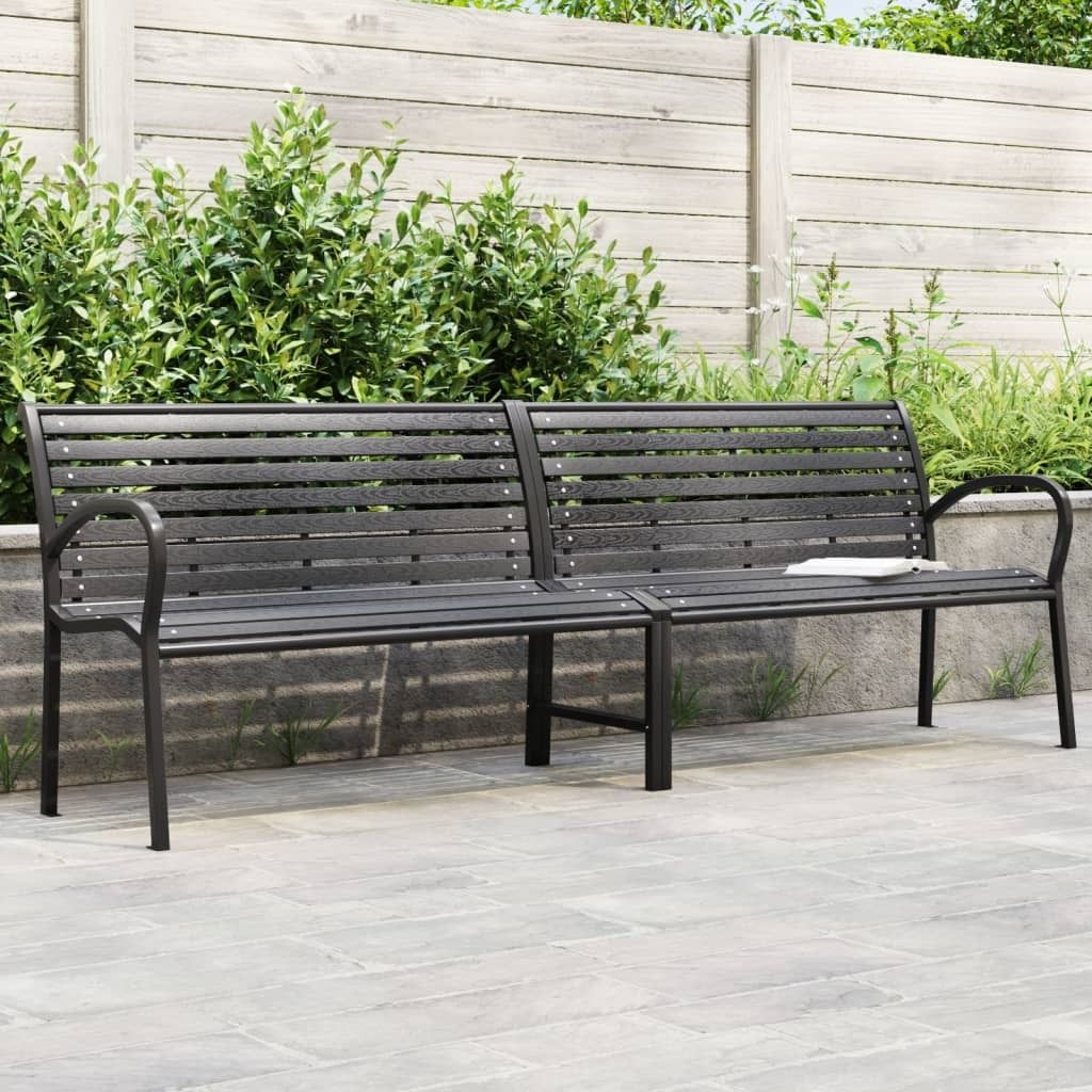 Möbel Doppel-Gartenbank Schwarz 231 cm Stahl und WPC - Gartenbänke 366538