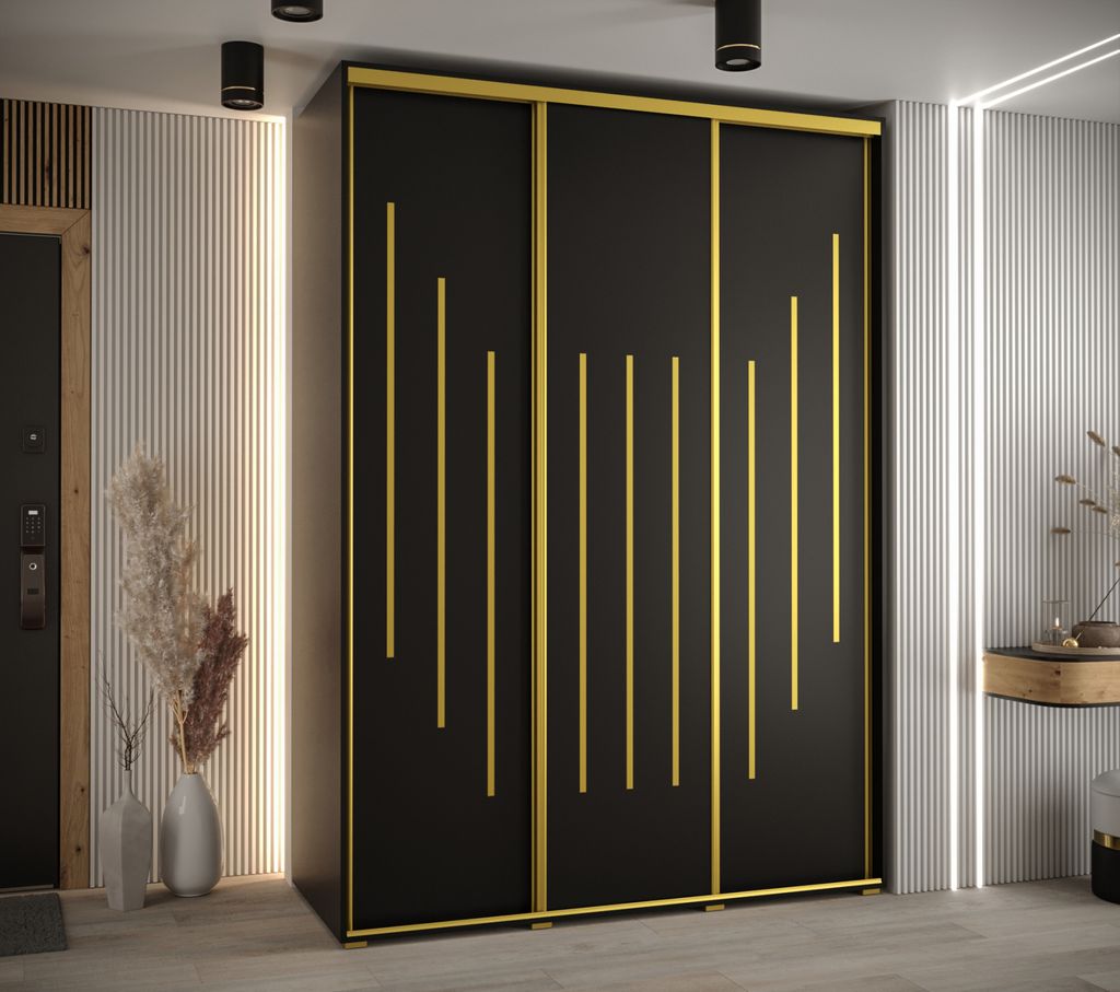 Kleiderschrank YVONA 8 – 180/60 cm, schwarz/gold