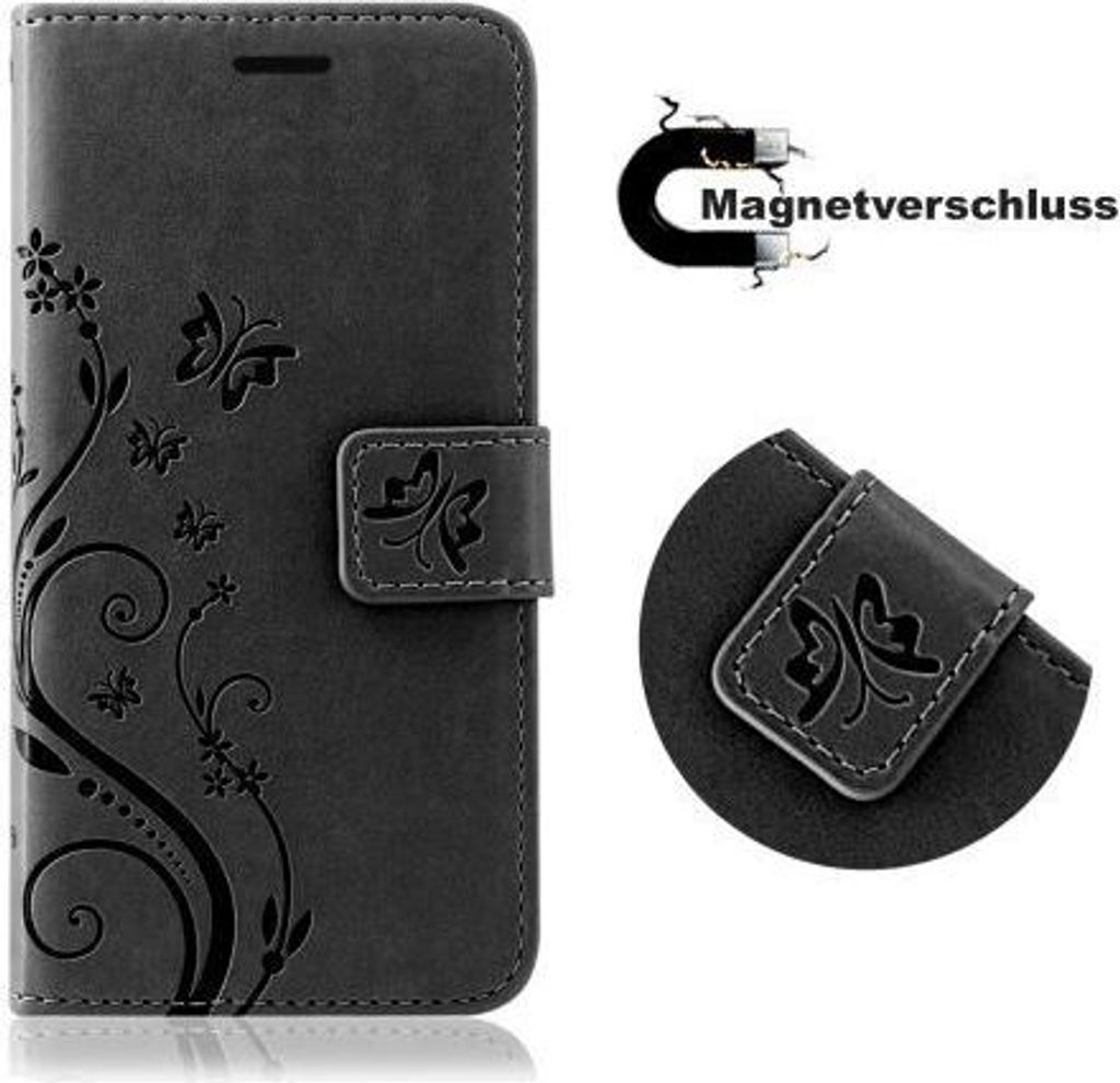 Handy Tasche für Samsung Hülle Handyhülle Blumen Flip Cover Wallet Case Etui Galaxy A5 ( 2016 ) SM-A510 Schwarz