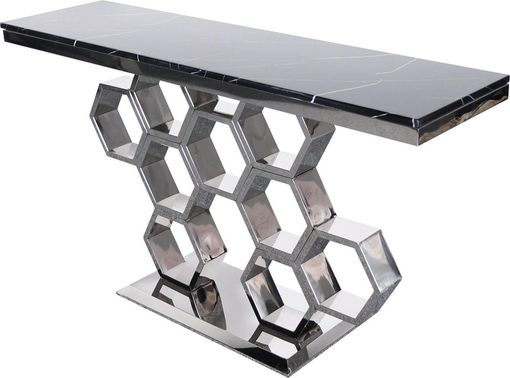 FURNLUX Konsolentisch Modig Marmor Schwarz Und Silber 150cm / Hauptfarbe: Schwarz / Abmessungen: 150 x 80 x 40 cm