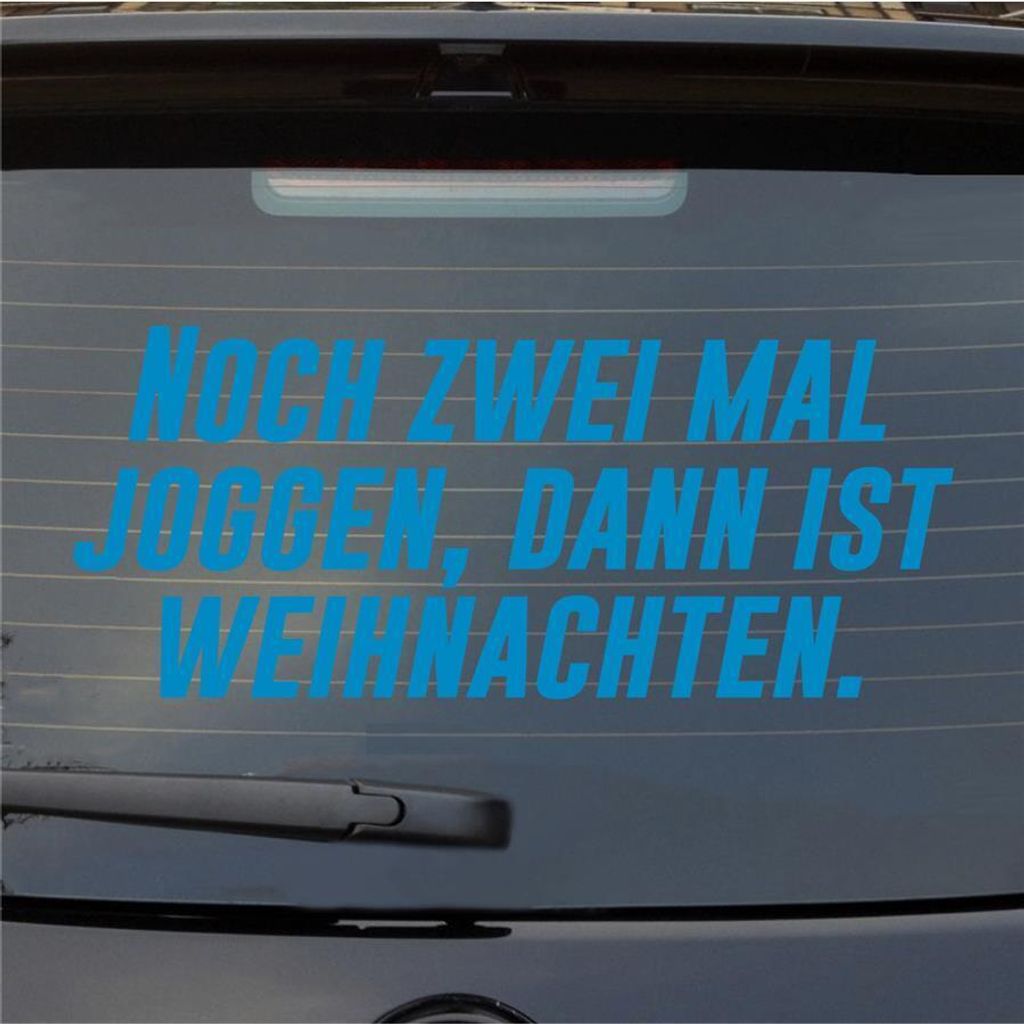 Heckscheibenaufkleber Noch zwei mal Joggen, dann ist Weihnachten 55x23 cm Hellblau Auto Aufkleber Sticker