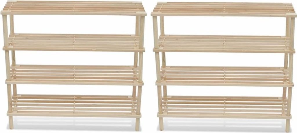 Schuhregale mit 4 Böden 2 Stk. Massivholz Tanne