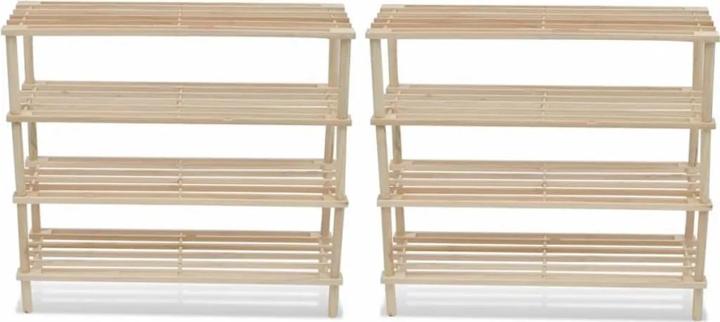 OFFERTA Set 2 Portascarpe Legno Abete Massiccio - 4 Ripiani Cadauno