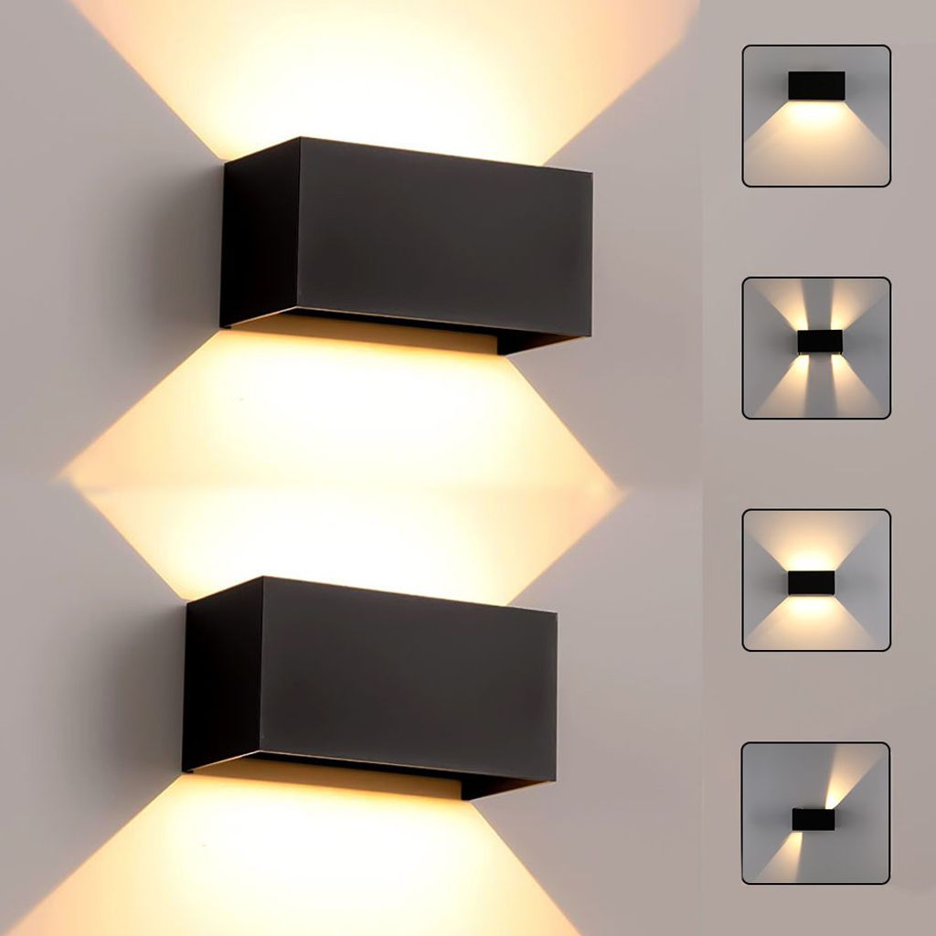 Oyajia 2 Stück LED Wandleuchte 12W, Modern Quader LED Wandlampe 20cm, Außen Aluminium-Wandleuchte, Verstellbarer Strahl, IP65 Wasserdichte, Warmweiß