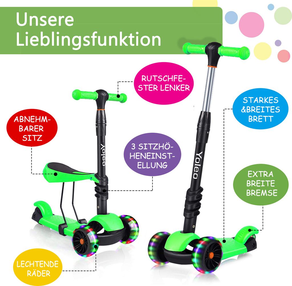LOL-Fun Kinder Roller Scooter Mit 3 LED Rädern, Ki Produktbild-Vorschau 13