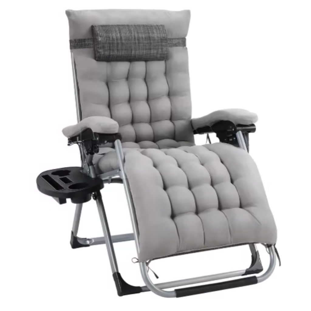 Klappliege für den Garten – Gartenstuhl – Liegebett – Verstellbar mit Kopfstütze und Becherhalter – Bequemes abnehmbares Baumwollkissen ...