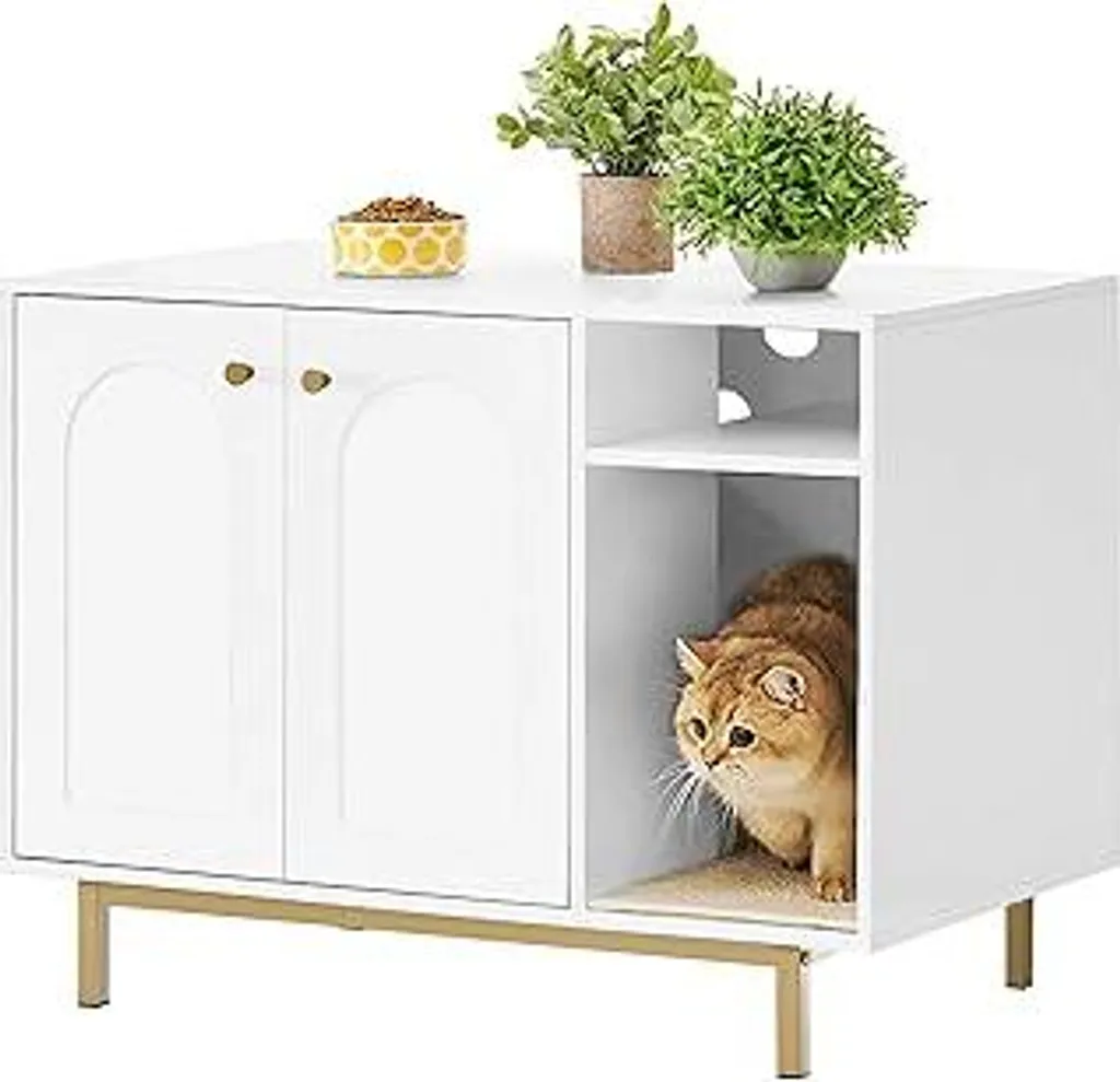 Hzuaneri Armadio per Gatti Bianco e Oro: Mobile Lettiera di Design Luxury