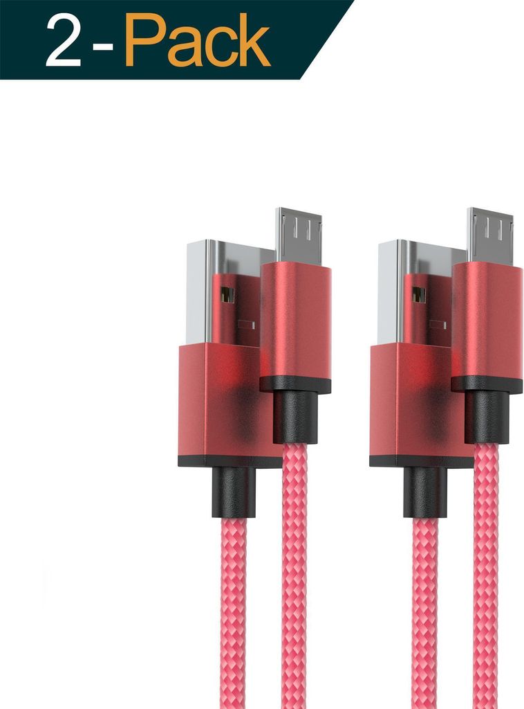2x 1m Micro USB Kabel Rot Nylon Ladekabel Datenkabel Handy Samsung Huawei