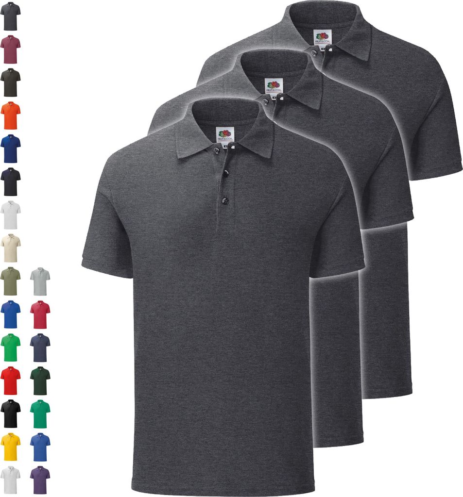 3er Pack Fruit of the Loom Iconic Polo, Farbe:burgund Produktbild 