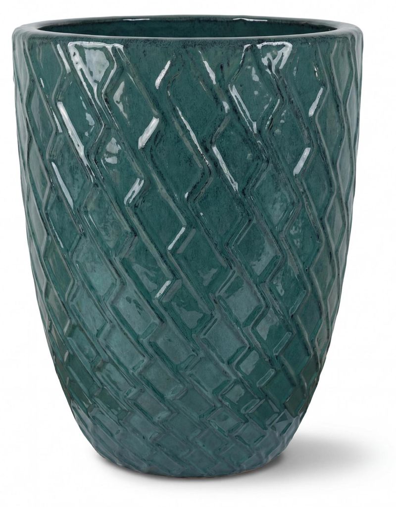 Provencelia Keramik Pflanzkübel Zeus Grün, Ø41 x H55 cm, frostbeständig, handgefertigt, glasiert, Outdoor, Terrasse, winterfest