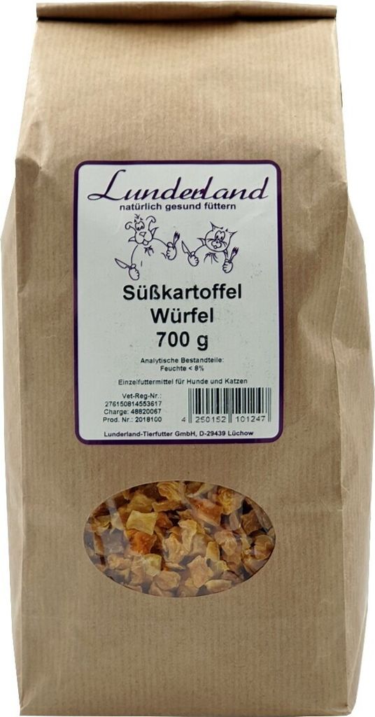 Lunderland Süßkartoffel Würfel 700g BARF Einzelfuttermittel für Hunde und Katzen