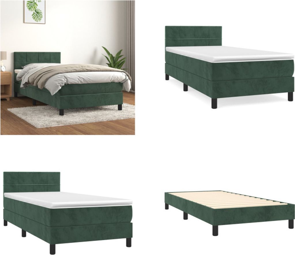 vidaXL Boxspringbett mit Matratze Dunkelgrün 90x190 cm Samt - Boxspringbett - Boxspringbetten - Bett - Schlafzimmermöbel