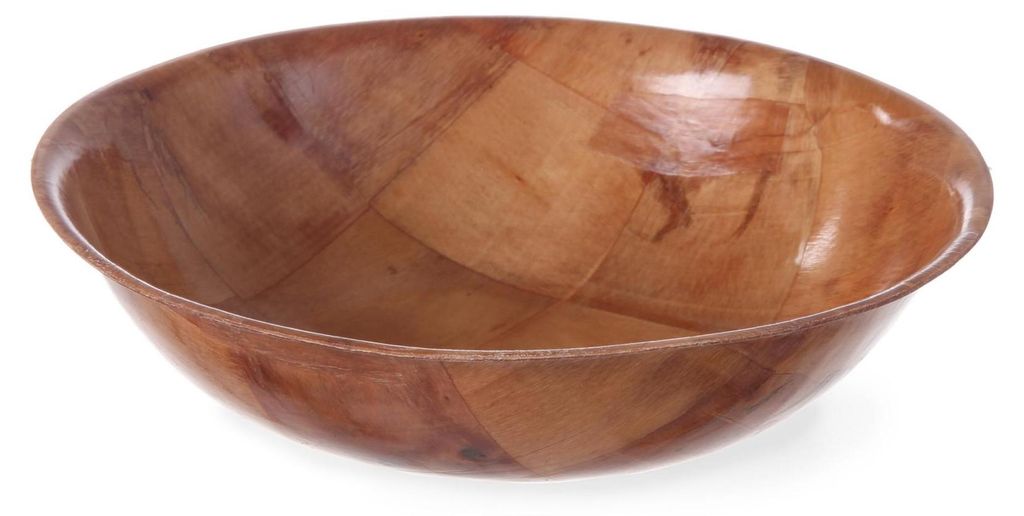 A wooden bowl on a white background.