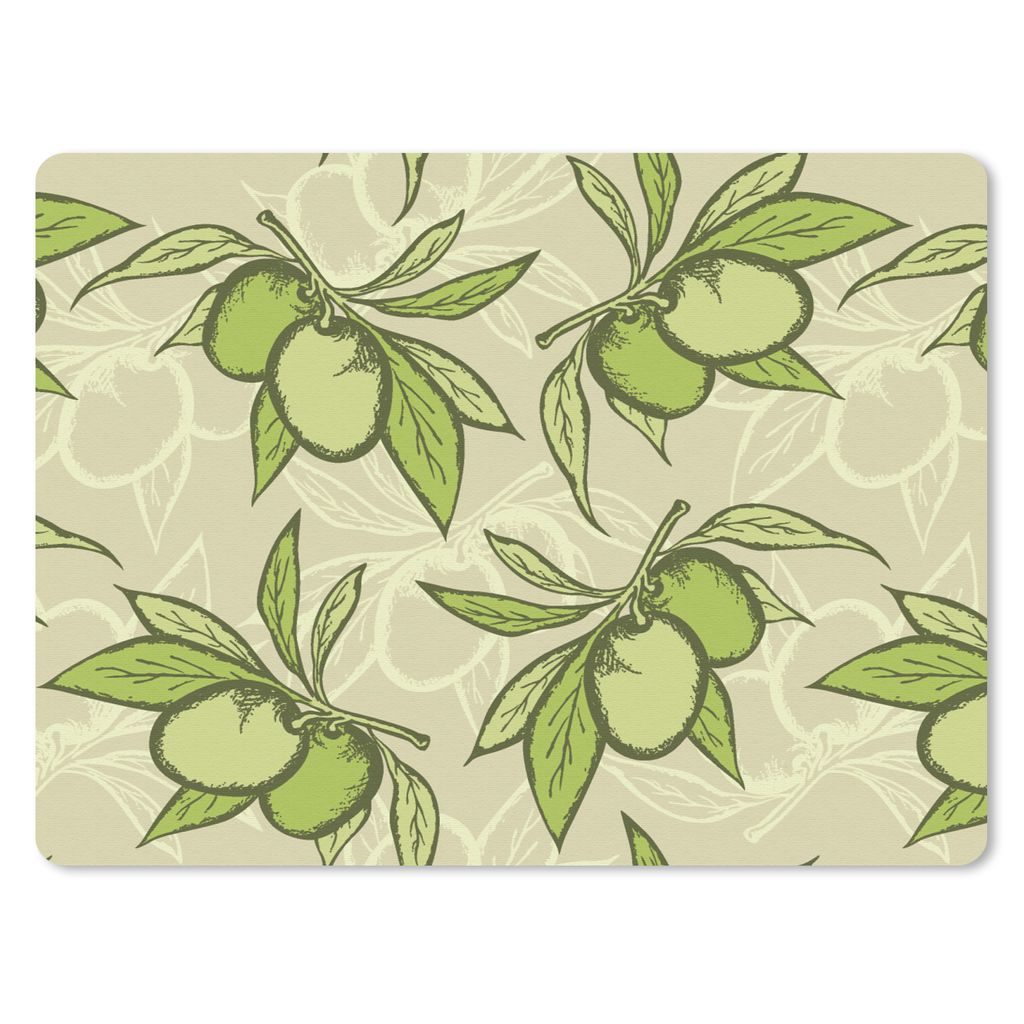 MuchoWow Mauspad Mousepad Olive - Blätter - Vegan - Design - Vintage 40x30 cm - Mousepads - Maus Mat - Pad - Mausunterlage - Anti Rutsch