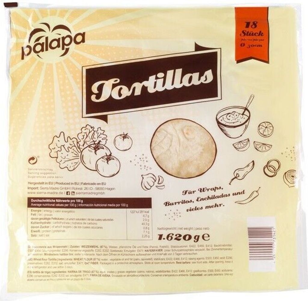 palapa Weizentortilla frisch 30 cm 18 Stück 1620g 2er Pack Produktbild 
