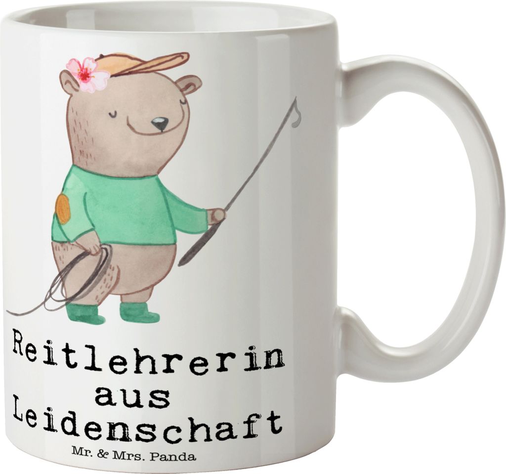 Mr. & Mrs. Panda Tasse Reitlehrerin Leidenschaft - Weiß - Geschenk, Keramiktasse, Becher, cappuccinotasse, Kaffeebecher, schöne