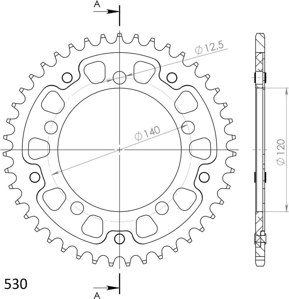 Stealth-Kettenrad Supersprox 530 - 43Z (blau) RST-1797:43-BLU|ID 120,0 LK 140,0 5-Loch