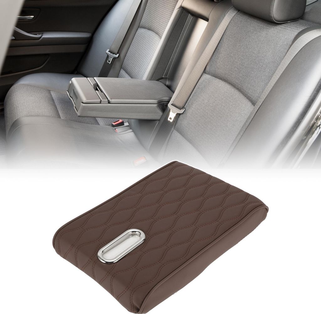 Auto-Armlehnenpolster mit Taschentuchbox 12,59"x6,69" Mittelkonsole-Abdeckung Armlehnen-Sitzbox-Abdeckung Kunstleder Kaffee