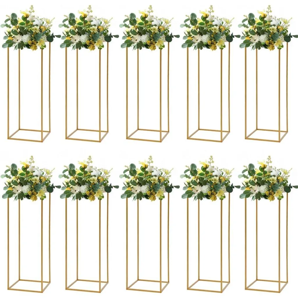 Porte-fleurs or design cube géométrique 61 cm robuste et élégant - 2