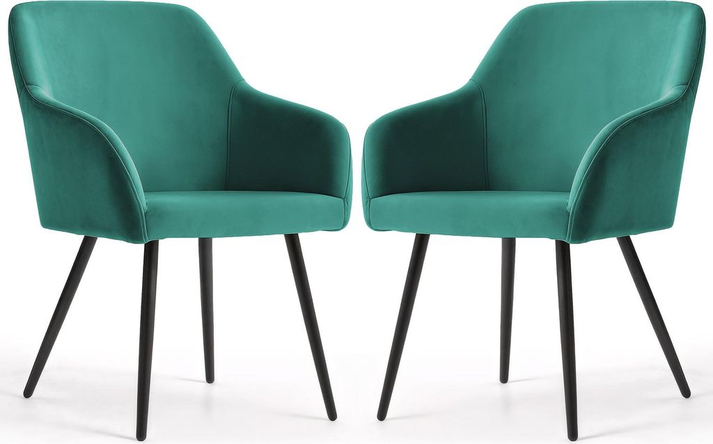 2er Set Glatte Velours Esszimmerstühle ESTELLE Dunkelgrün mit schwarzen Beinen