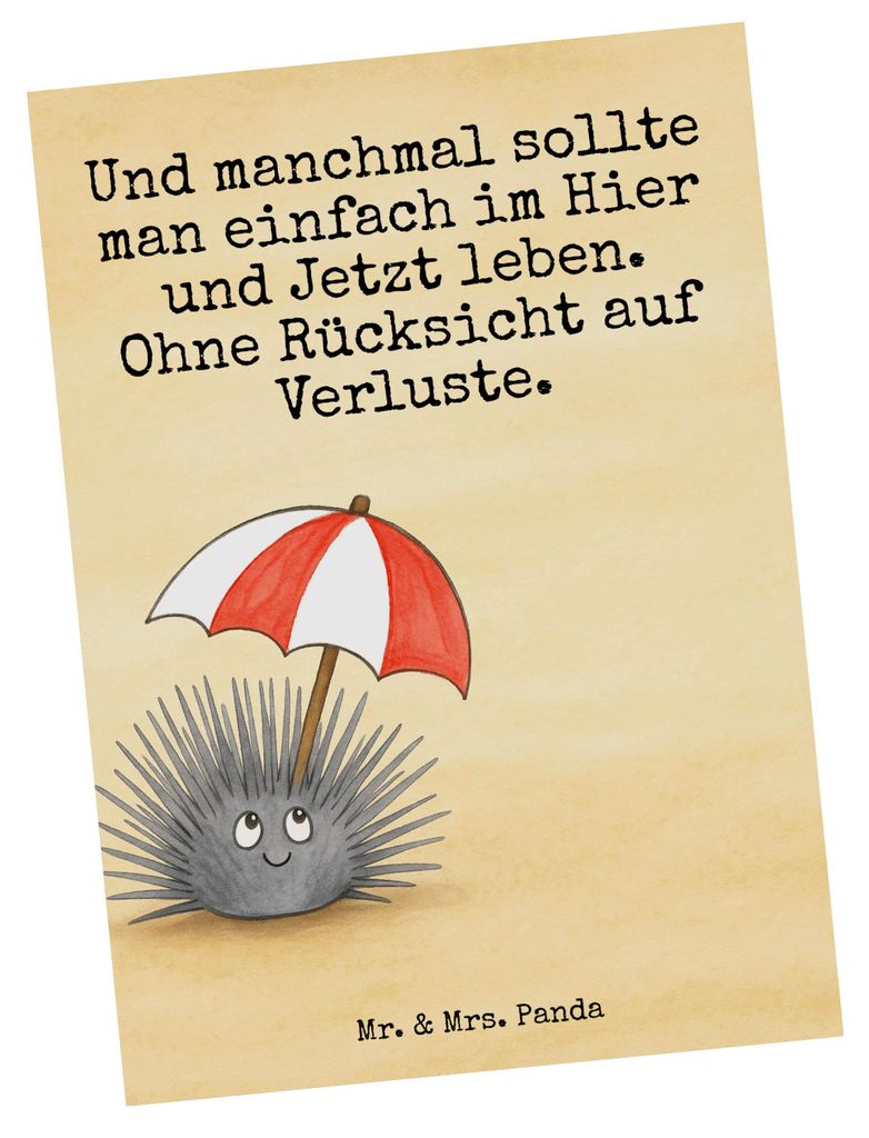 Mr. & Mrs. Panda Postkarte Seeigel Design - Weiß - Geschenk, Grußkarte, Selbstliebe, Postkarten, Achtsamkeit, Ansichtskarten, Lebe, Hier und Jetz...