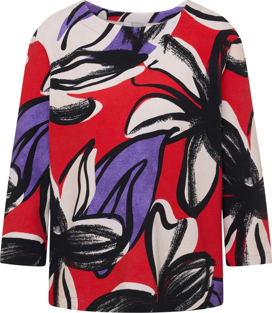 RABE Damen T-Shirt mit auffälligem Blumenprint und 3/4-Ärmeln, Mohn, Größe 42
