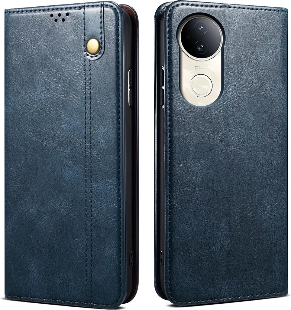 Custodia Elegante in Pelle per Vivo V50: Flip Case Blu Notte con Stand
