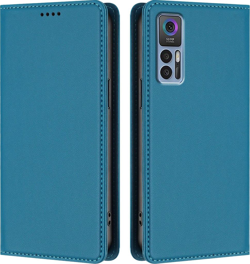 Handyhülle für TCL 30 4G/TCL 30 5G/TCL 30+, Kunstleder Klapphülle Stoßfeste Magnetische Hülle mit Ständer Blau