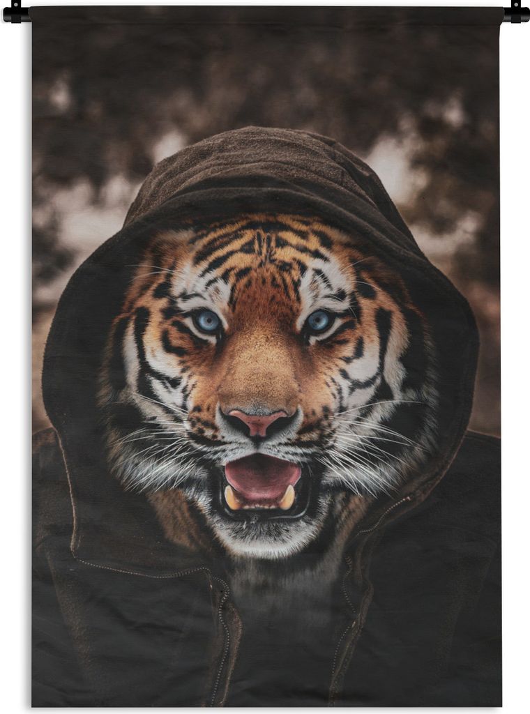 MuchoWow Wandteppich Wandbehang Tiger - Wald - Haube 60x90 cm Tapisserie Dekoration Wandtuch - Foto-Teppich - Abwaschbar