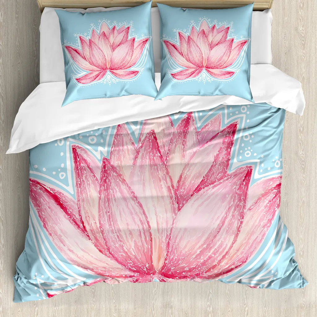 ABAKUHAUS Copripiumino Lotus: Benessere Antiacaro 200x200 Rosa e Azzurro